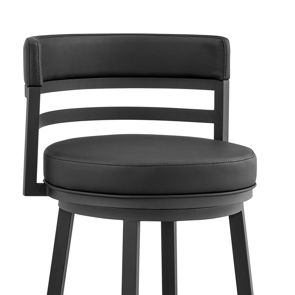 30" Black Faux Leather And Iron Swivel Low Back Bar Height Bar Chair With Footrest By Homeroots | Bar Stools | Modishstore - 8