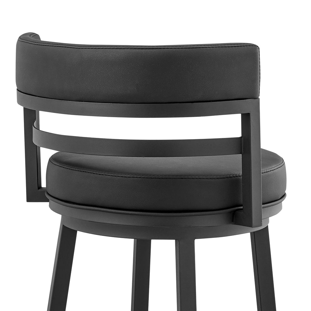 30" Black Faux Leather And Iron Swivel Low Back Bar Height Bar Chair With Footrest By Homeroots | Bar Stools | Modishstore - 9