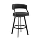 35" Black Faux Leather And Iron Swivel Low Back Counter Height Bar Chair By Homeroots