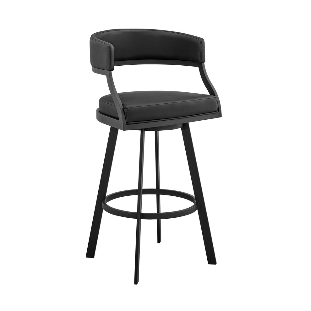 35" Black Faux Leather And Iron Swivel Low Back Counter Height Bar Chair By Homeroots | Bar Stools | Modishstore - 2