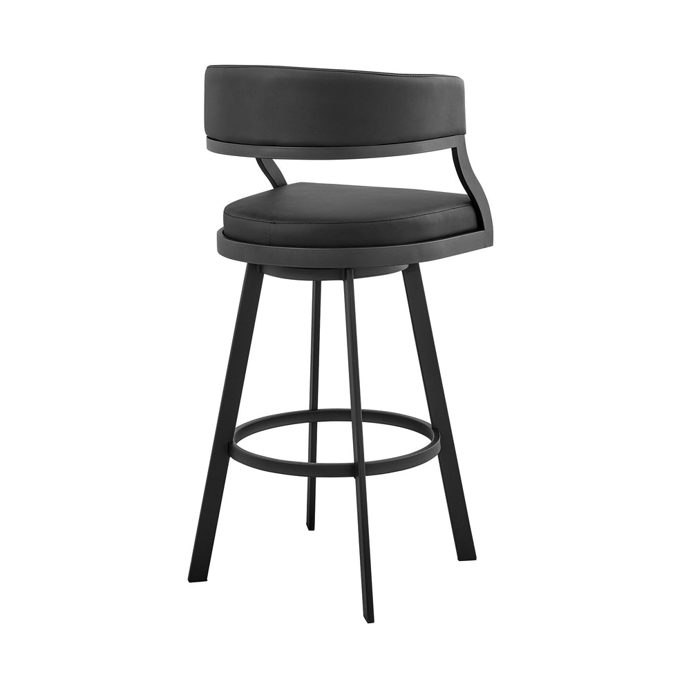 35" Black Faux Leather And Iron Swivel Low Back Counter Height Bar Chair By Homeroots | Bar Stools | Modishstore - 5
