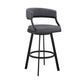 35" Grey Faux Leather And Iron Swivel Low Back Counter Height Bar Chair By Homeroots