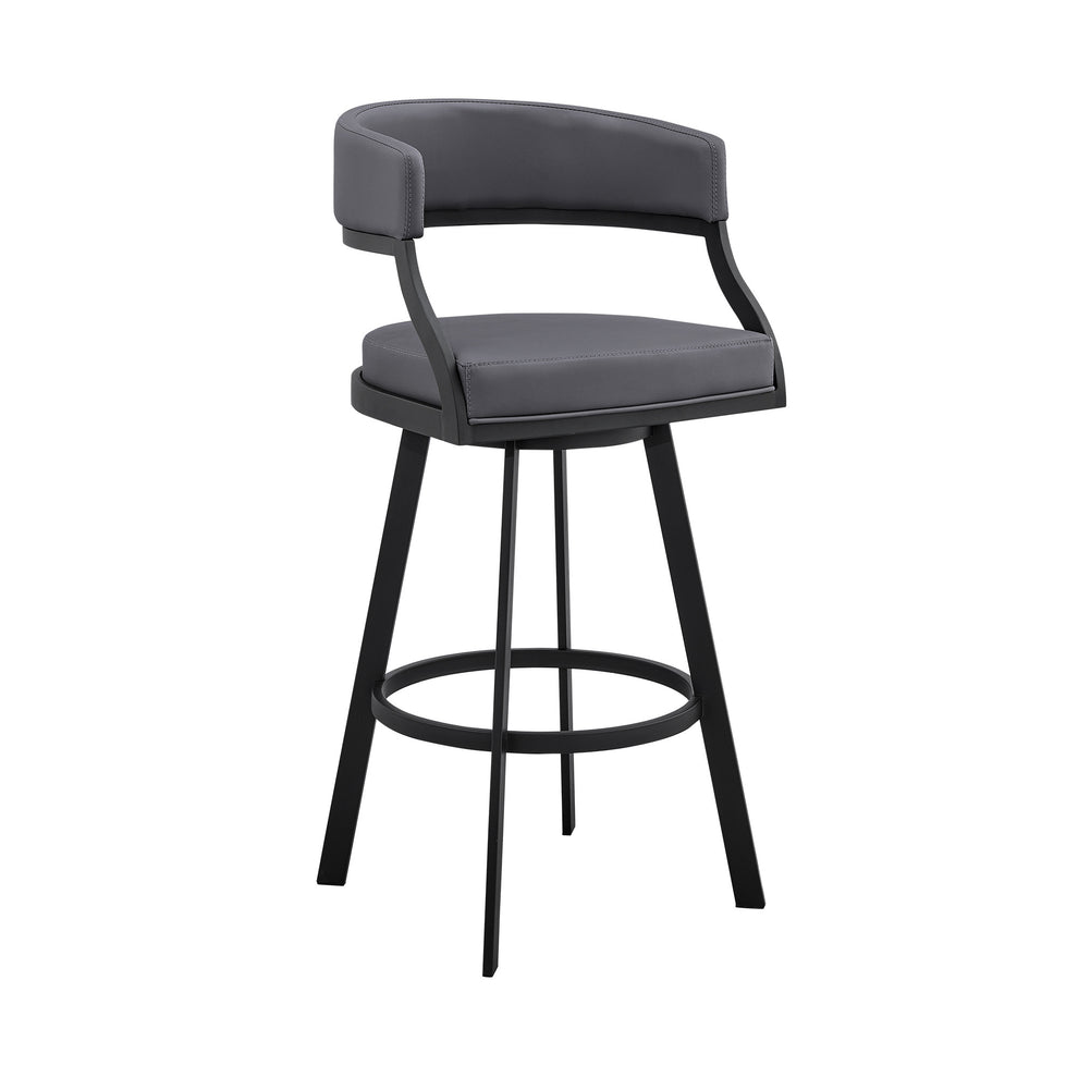 35" Grey Faux Leather And Iron Swivel Low Back Counter Height Bar Chair By Homeroots | Bar Stools | Modishstore - 2
