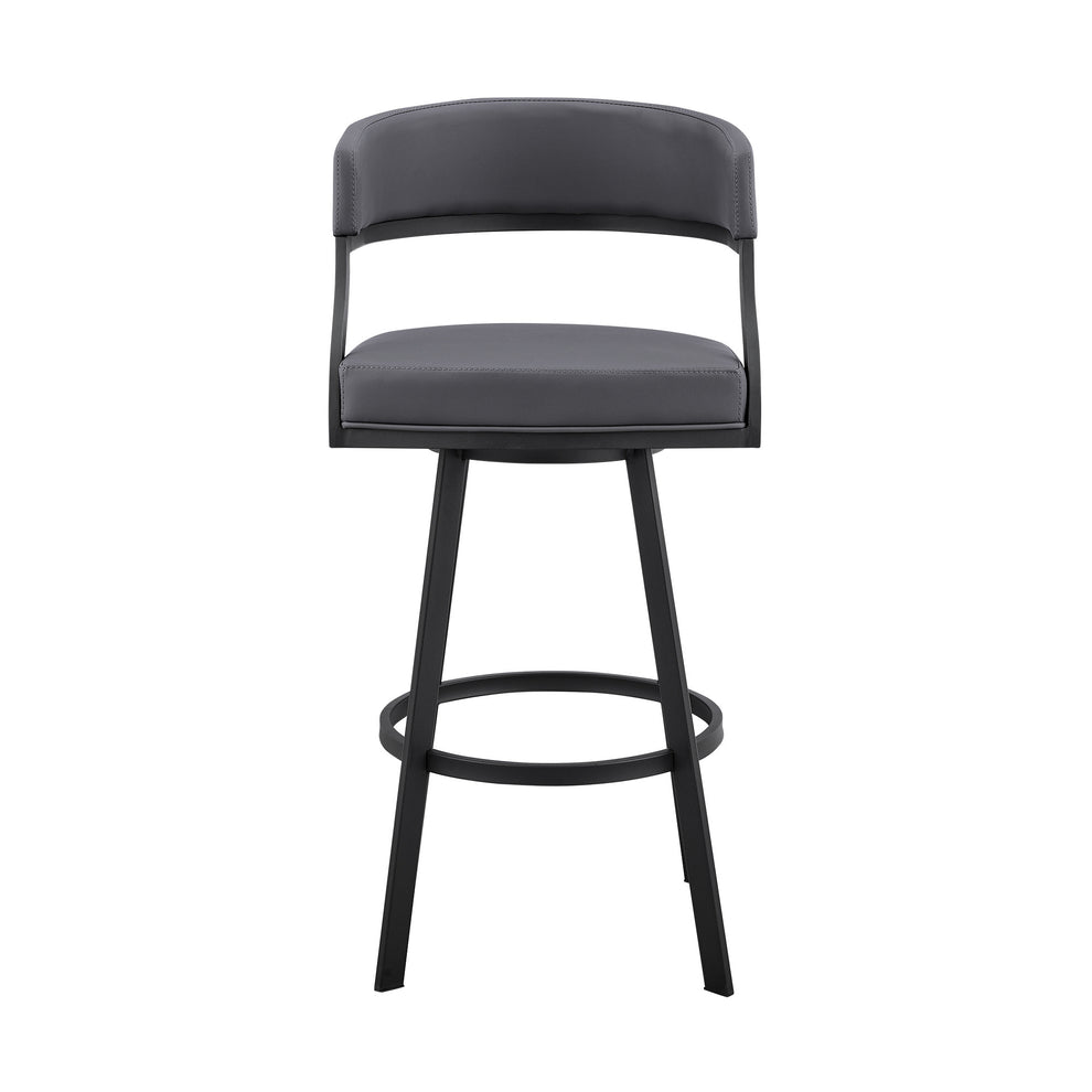 35" Grey Faux Leather And Iron Swivel Low Back Counter Height Bar Chair By Homeroots | Bar Stools | Modishstore - 3