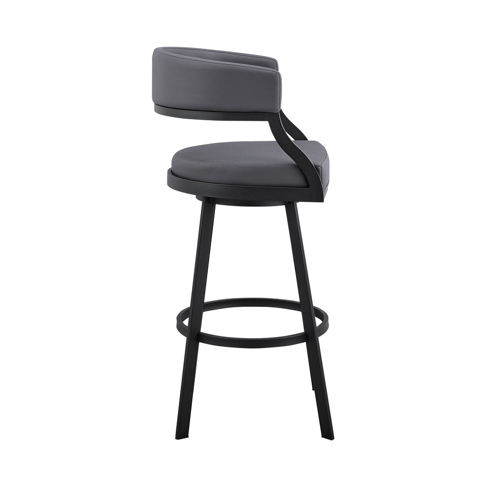 35" Grey Faux Leather And Iron Swivel Low Back Counter Height Bar Chair By Homeroots | Bar Stools | Modishstore - 4