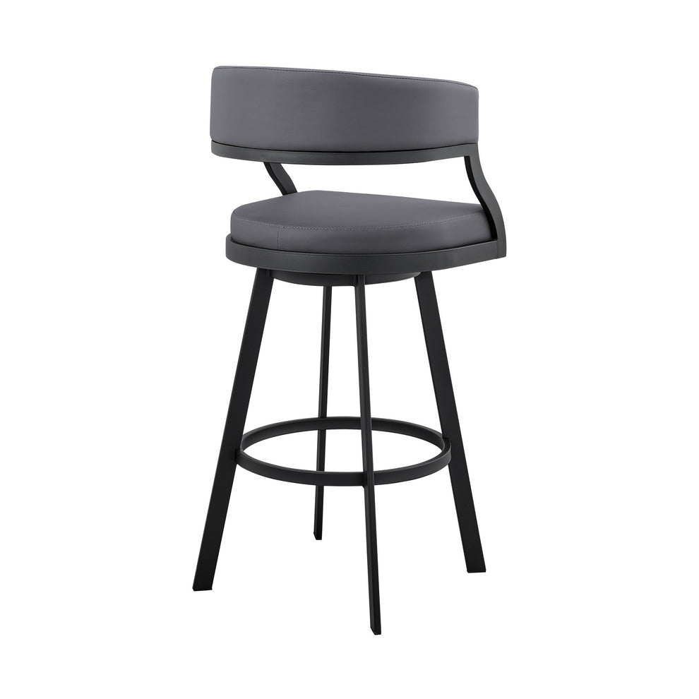 35" Grey Faux Leather And Iron Swivel Low Back Counter Height Bar Chair By Homeroots | Bar Stools | Modishstore - 5