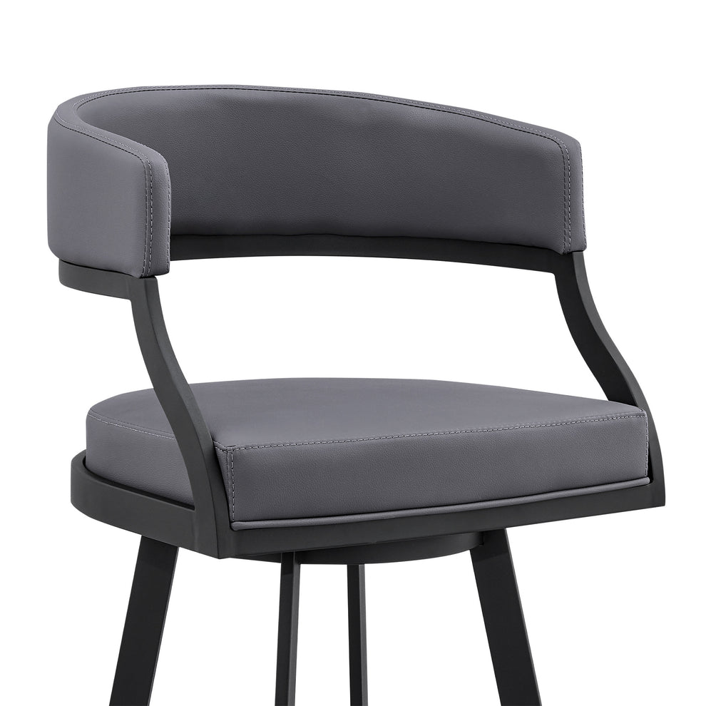 35" Grey Faux Leather And Iron Swivel Low Back Counter Height Bar Chair By Homeroots | Bar Stools | Modishstore - 7
