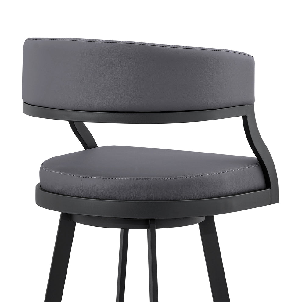 35" Grey Faux Leather And Iron Swivel Low Back Counter Height Bar Chair By Homeroots | Bar Stools | Modishstore - 8