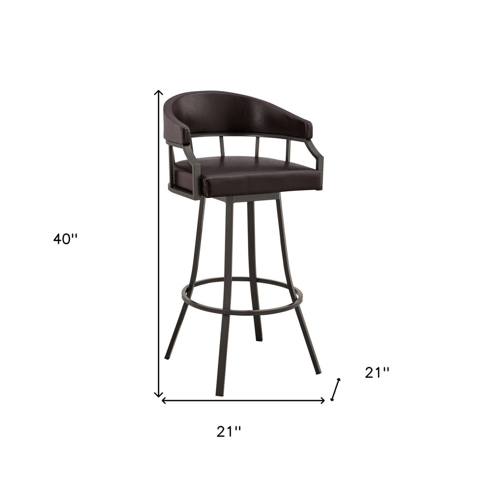 40" Brown Faux Leather And Iron Swivel Low Back Bar Height Chair By Homeroots | Bar Stools | Modishstore - 7
