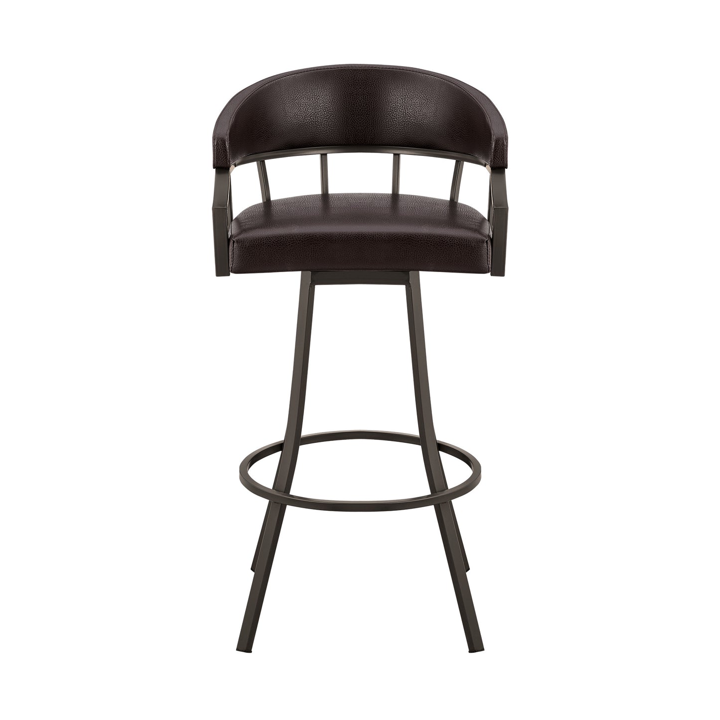 40" Brown Faux Leather And Iron Swivel Low Back Bar Height Chair By Homeroots | Bar Stools | Modishstore - 2