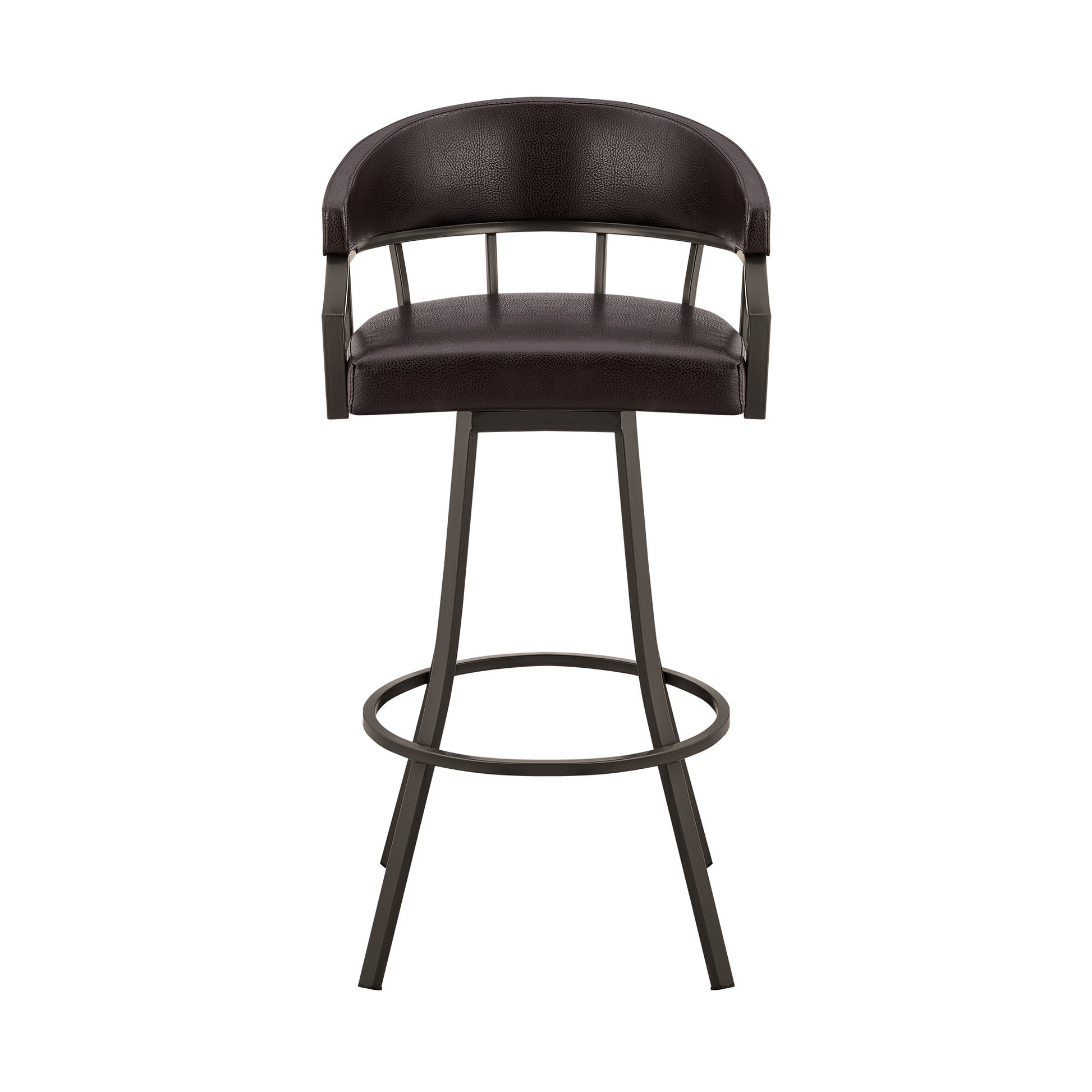 40" Brown Faux Leather And Iron Swivel Low Back Bar Height Chair By Homeroots | Bar Stools | Modishstore - 2