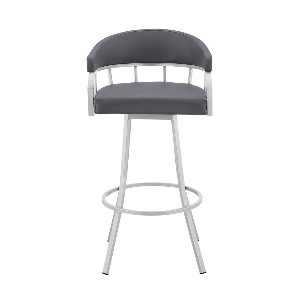 36" Slate Grey Faux Leather And Iron Swivel Low Back Counter Height Bar Chair By Homeroots | Bar Stools | Modishstore - 2