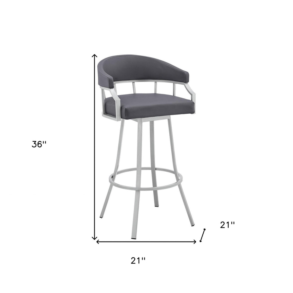 36" Slate Grey Faux Leather And Iron Swivel Low Back Counter Height Bar Chair By Homeroots | Bar Stools | Modishstore - 7