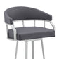 36" Slate Grey Faux Leather And Iron Swivel Low Back Counter Height Bar Chair By Homeroots