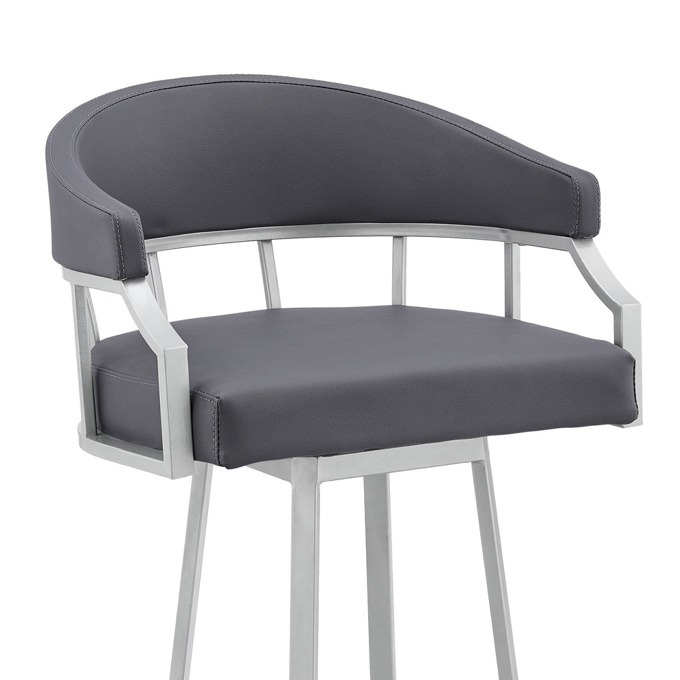 36" Slate Grey Faux Leather And Iron Swivel Low Back Counter Height Bar Chair By Homeroots | Bar Stools | Modishstore - 4