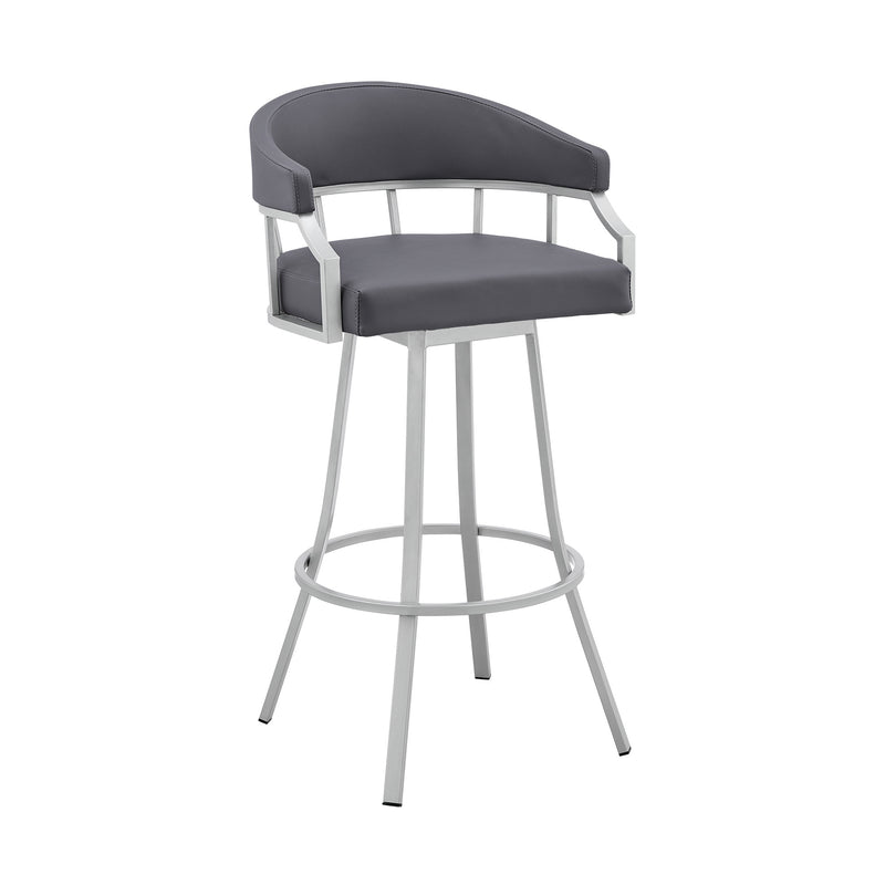 40" Slate Grey Faux Leather And Iron Swivel Low Back Bar Height Chair By Homeroots | Bar Stools | Modishstore