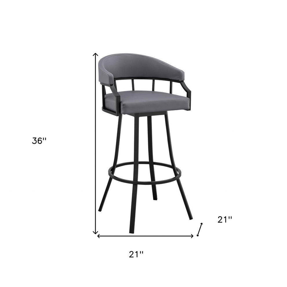 26" Slate Gray and Black Faux Leather and Steel Swivel Low Back Counter Height Bar Chair with Footrest By Homeroots | Bar Stools | Modishstore - 5