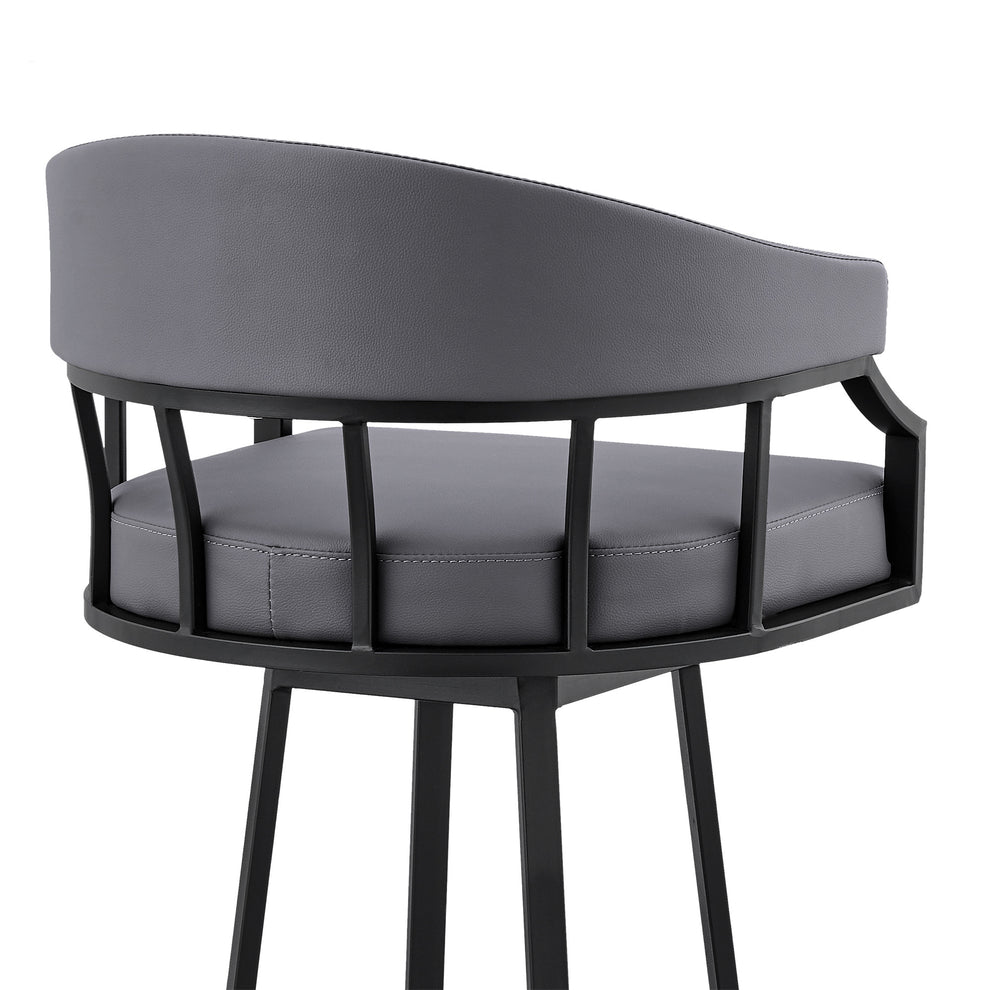 26" Slate Gray and Black Faux Leather and Steel Swivel Low Back Counter Height Bar Chair with Footrest By Homeroots | Bar Stools | Modishstore - 3