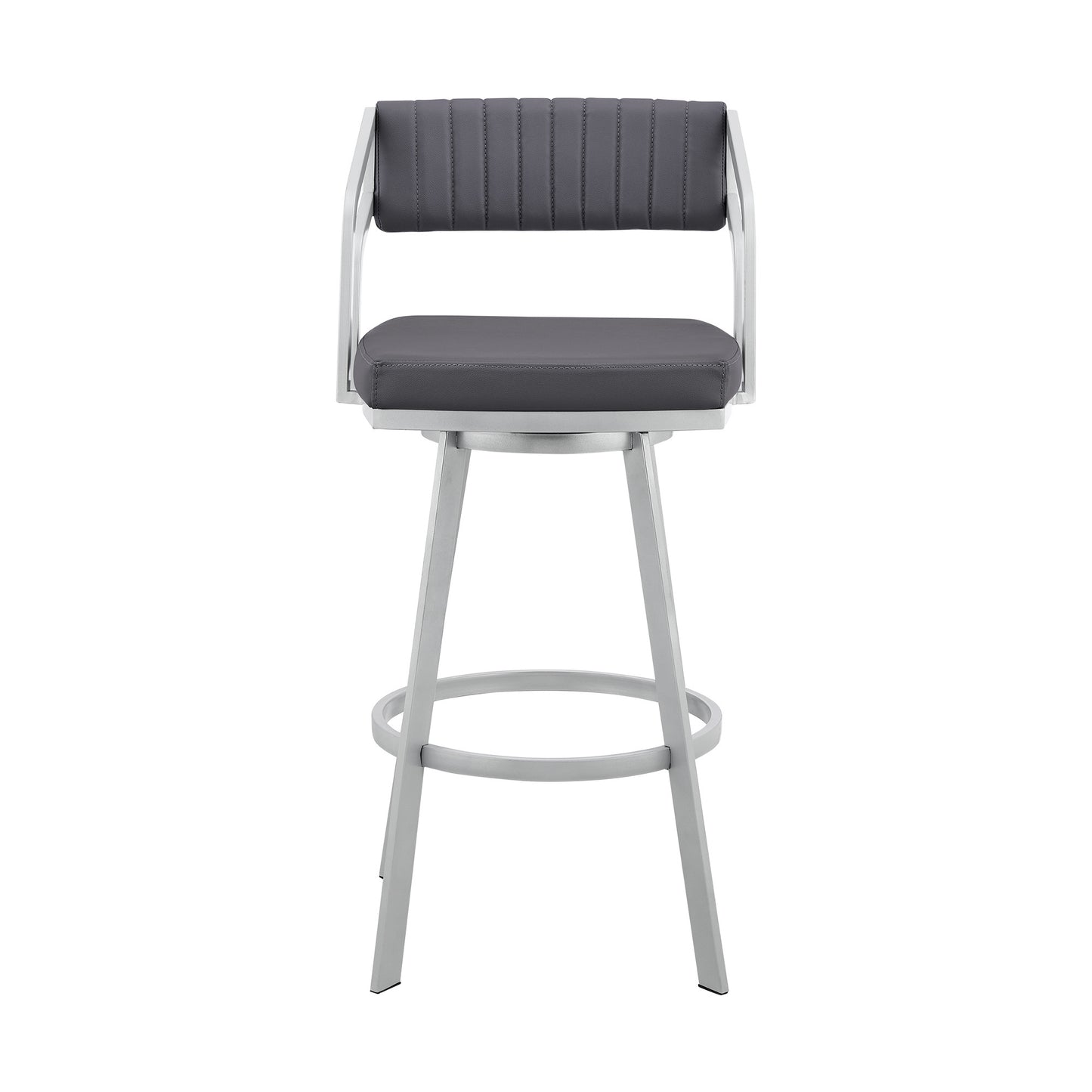 26" Timeless Slate Grey Faux Leather Silver Finish Swivel Bar Stool By Homeroots | Bar Stools | Modishstore - 2