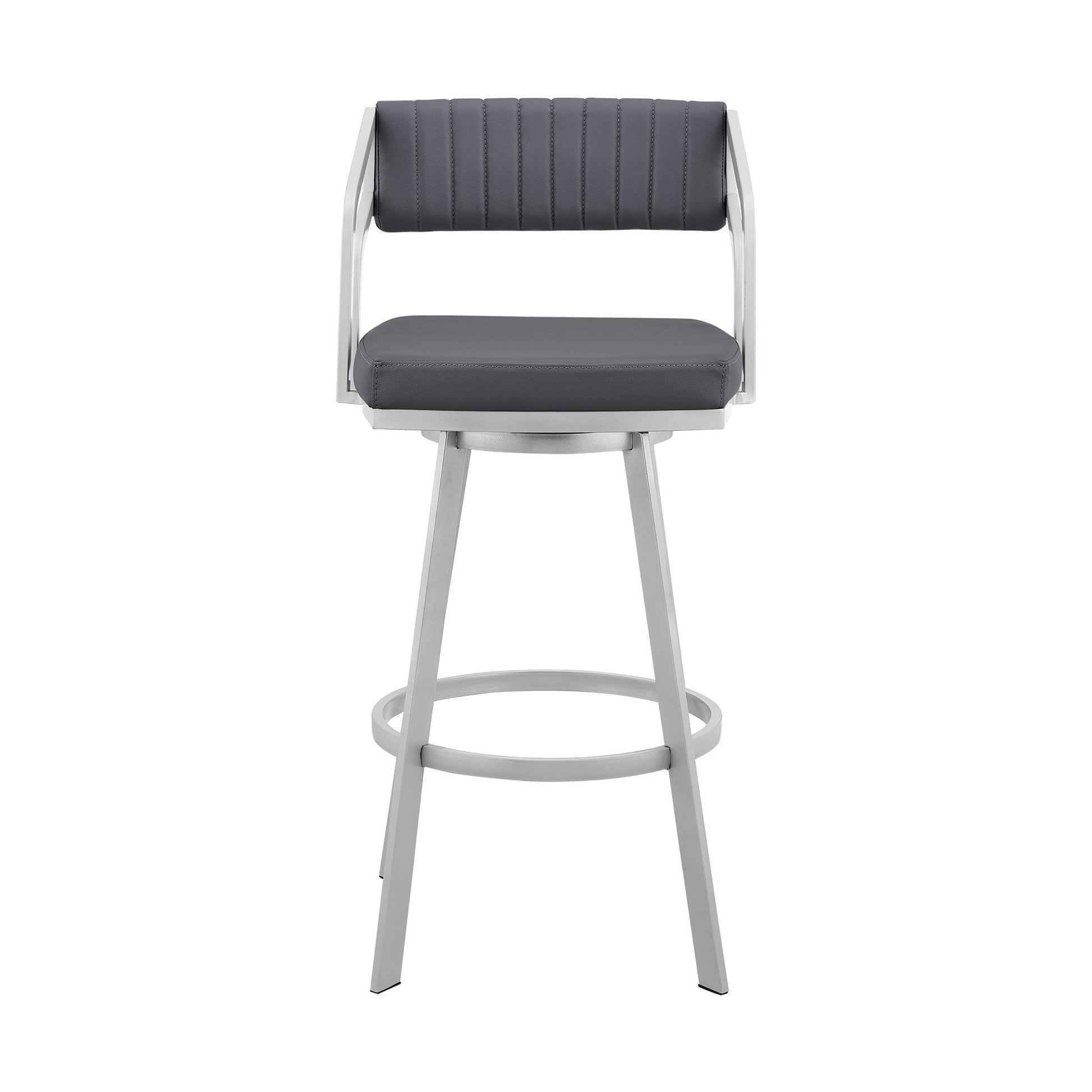 26" Timeless Slate Grey Faux Leather Silver Finish Swivel Bar Stool By Homeroots | Bar Stools | Modishstore - 2