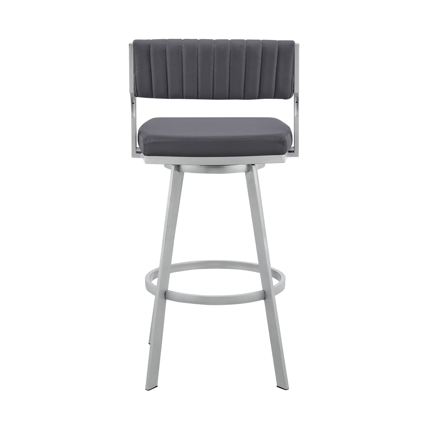 26" Timeless Slate Grey Faux Leather Silver Finish Swivel Bar Stool By Homeroots | Bar Stools | Modishstore - 4
