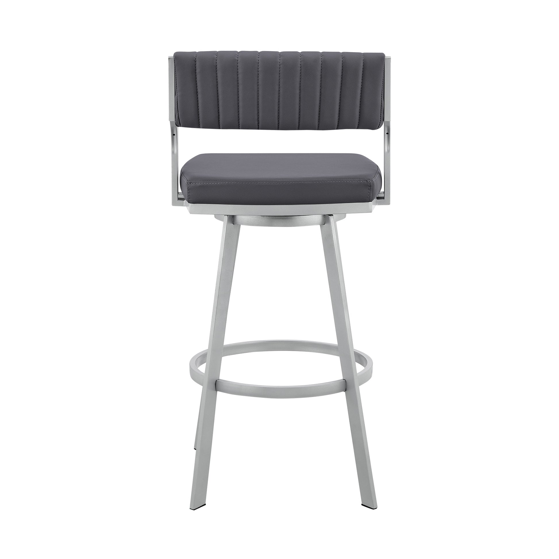 26" Timeless Slate Grey Faux Leather Silver Finish Swivel Bar Stool By Homeroots | Bar Stools | Modishstore - 4