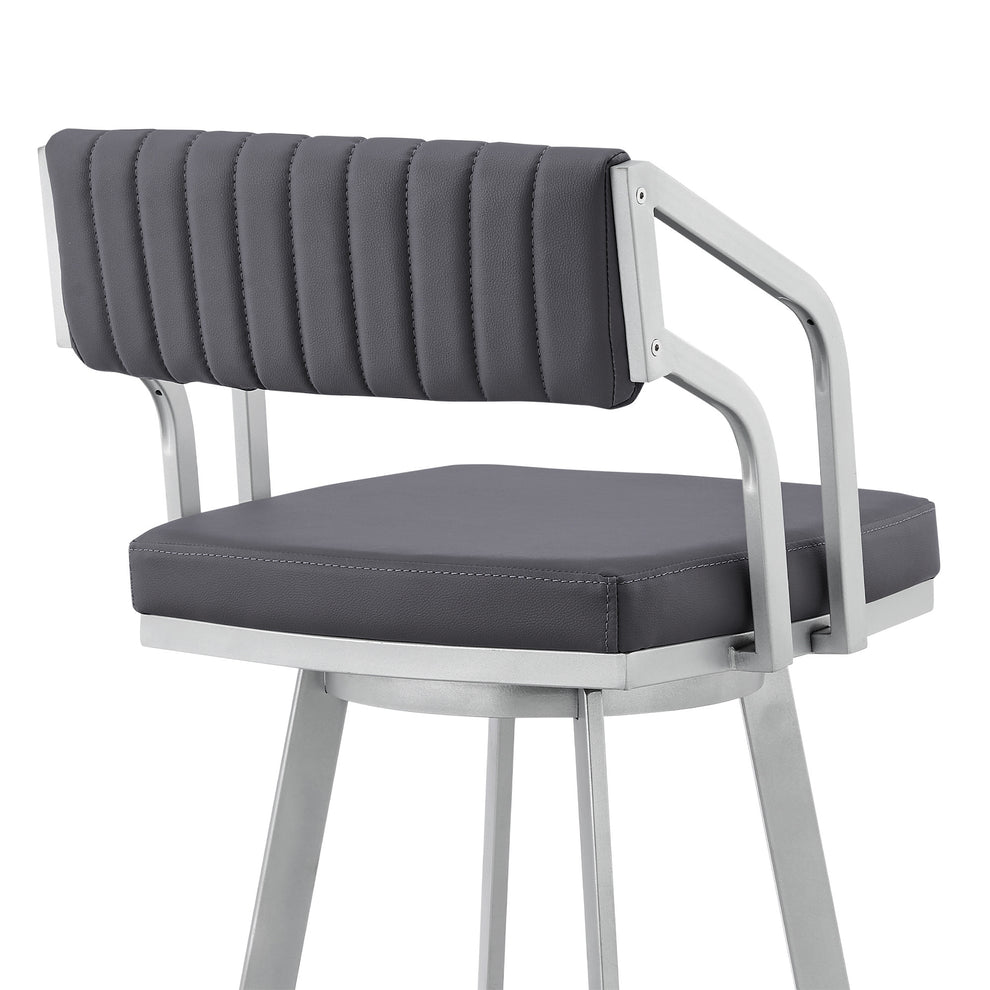 26" Timeless Slate Grey Faux Leather Silver Finish Swivel Bar Stool By Homeroots | Bar Stools | Modishstore - 6