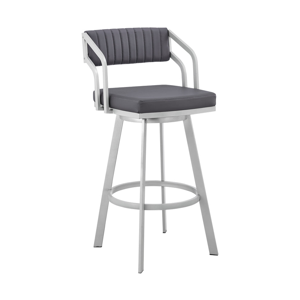 30" Timeless Slate Grey Faux Leather Silver Finish Swivel Bar Stool By Homeroots | Bar Stools | Modishstore - 2