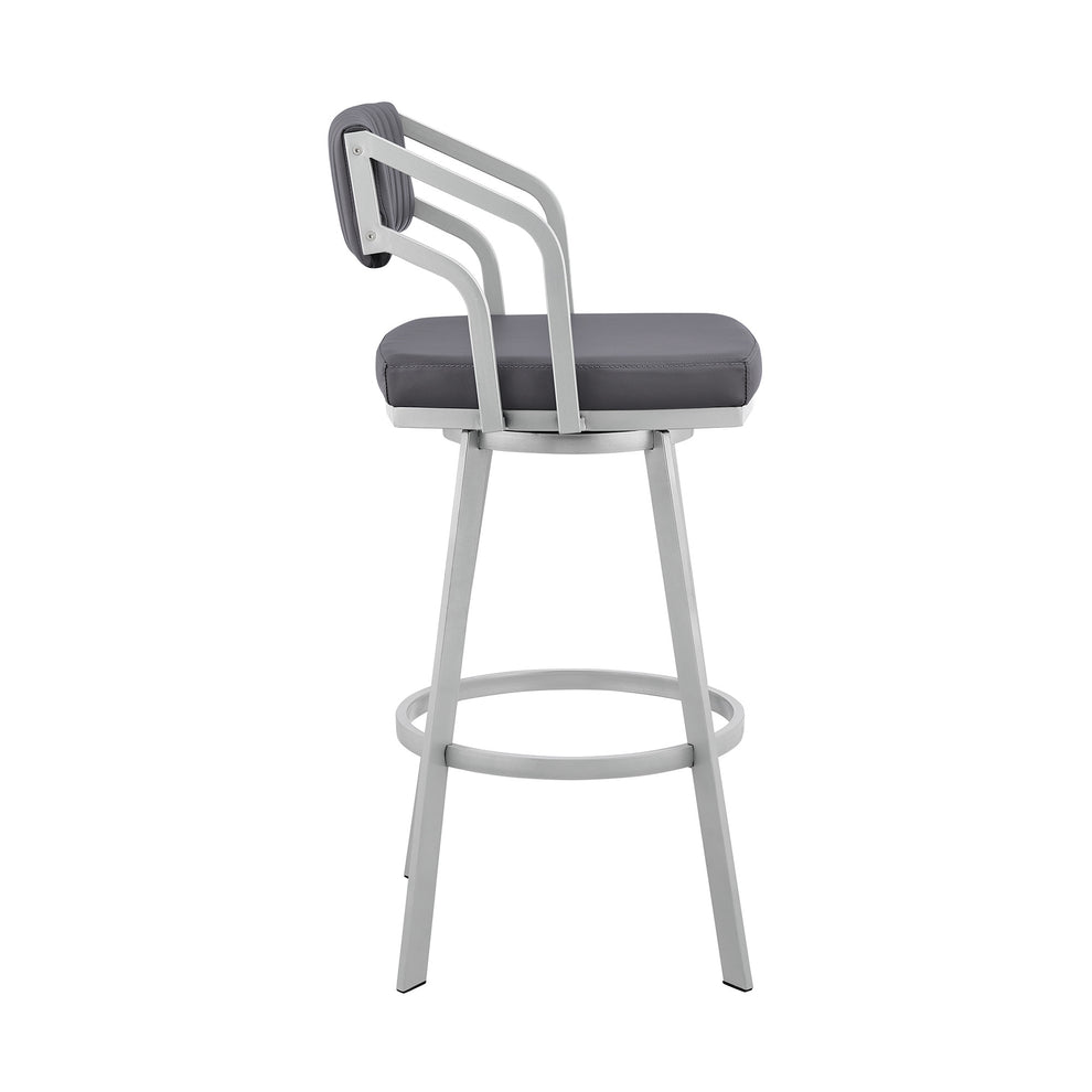 30" Timeless Slate Grey Faux Leather Silver Finish Swivel Bar Stool By Homeroots | Bar Stools | Modishstore - 3