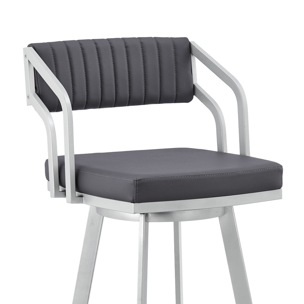 30" Timeless Slate Grey Faux Leather Silver Finish Swivel Bar Stool By Homeroots | Bar Stools | Modishstore - 4