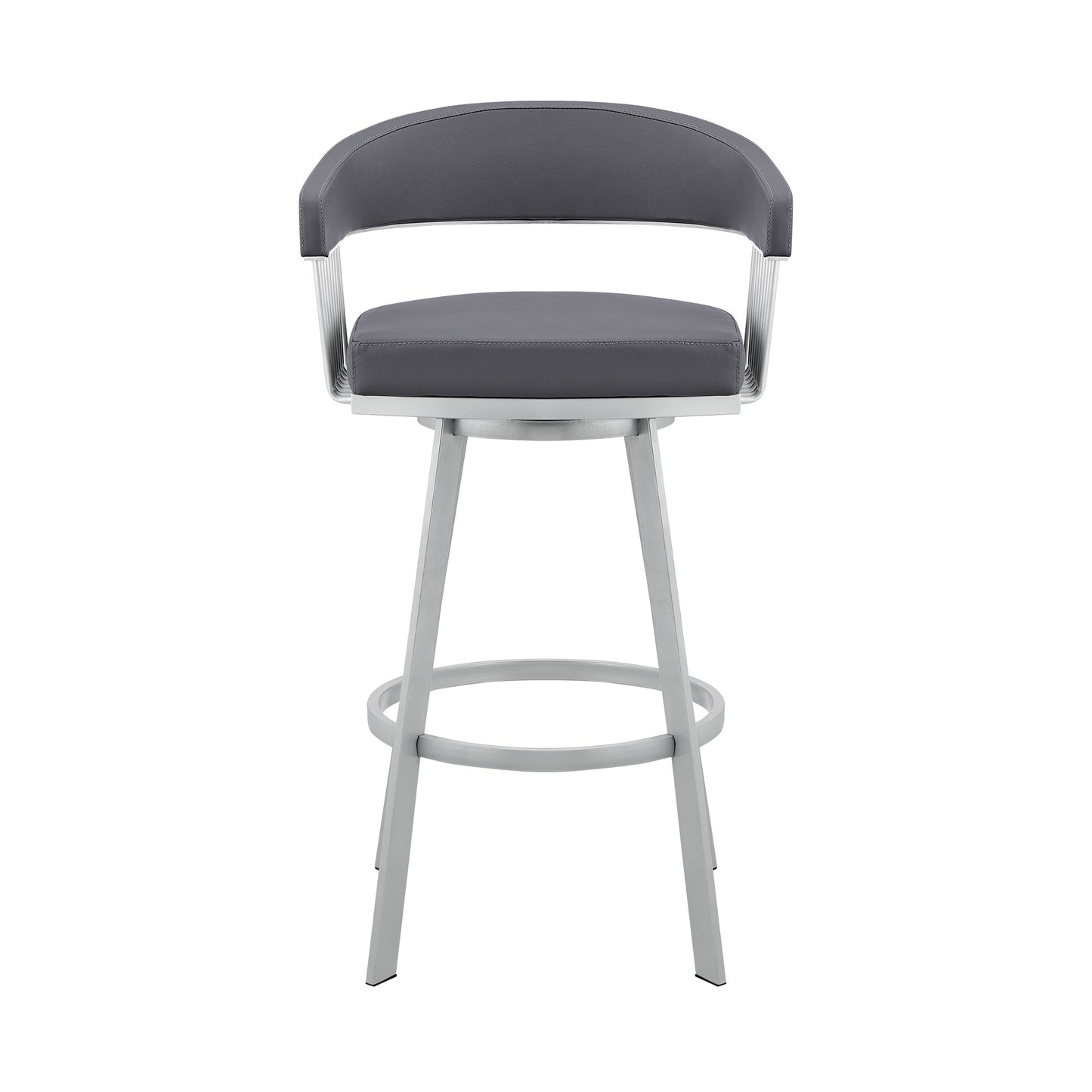26" Mod Slate Grey Faux Leather Silver Finish Swivel Bar Stool By Homeroots | Bar Stools | Modishstore - 2