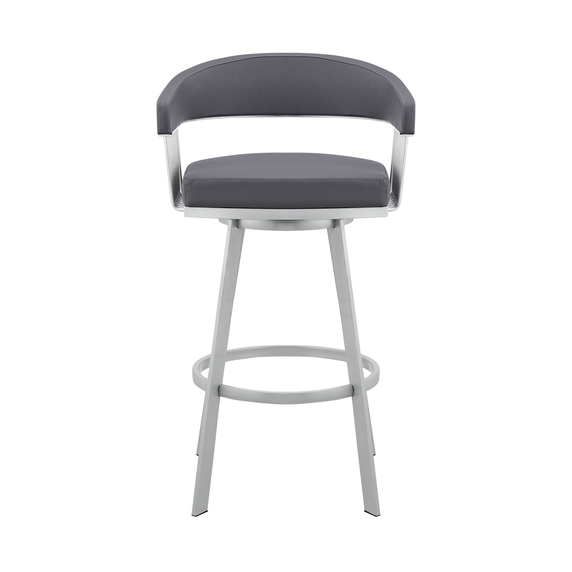 26" Mod Slate Grey Faux Leather Silver Finish Swivel Bar Stool By Homeroots | Bar Stools | Modishstore - 2