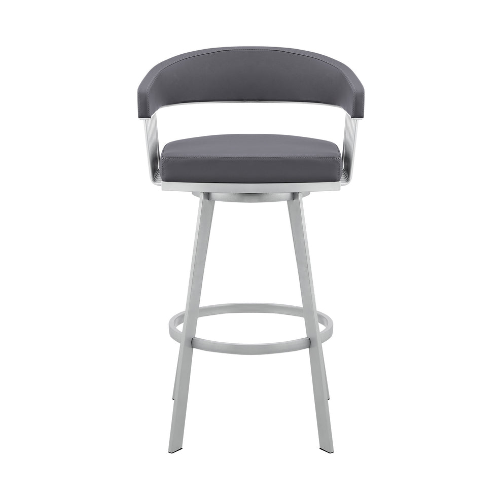 26" Mod Slate Grey Faux Leather Silver Finish Swivel Bar Stool By Homeroots | Bar Stools | Modishstore - 2