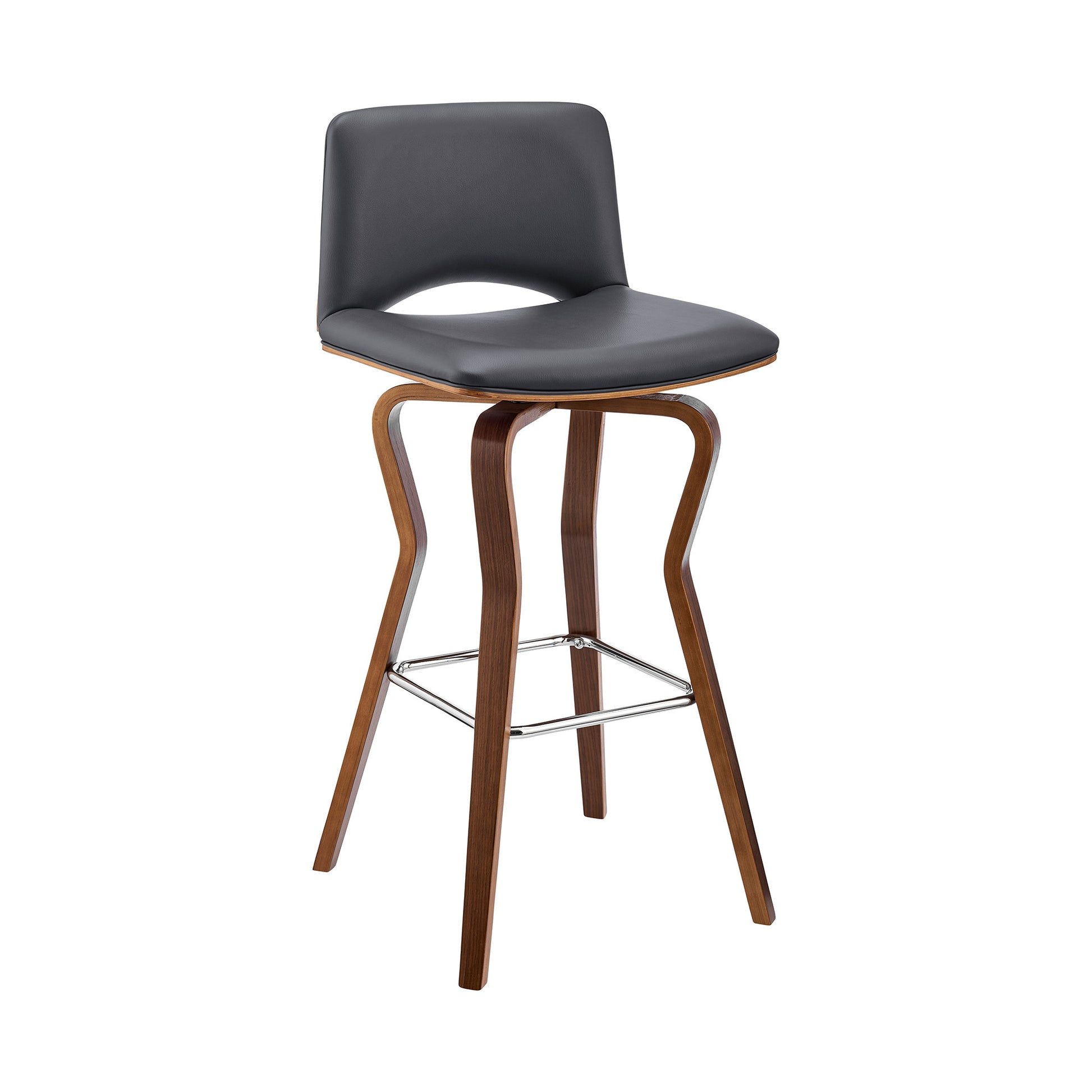 36" Gray Faux Leather And Manufactured Wood Swivel Low Back Counter Height Bar Chair By Homeroots | Bar Stools | Modishstore