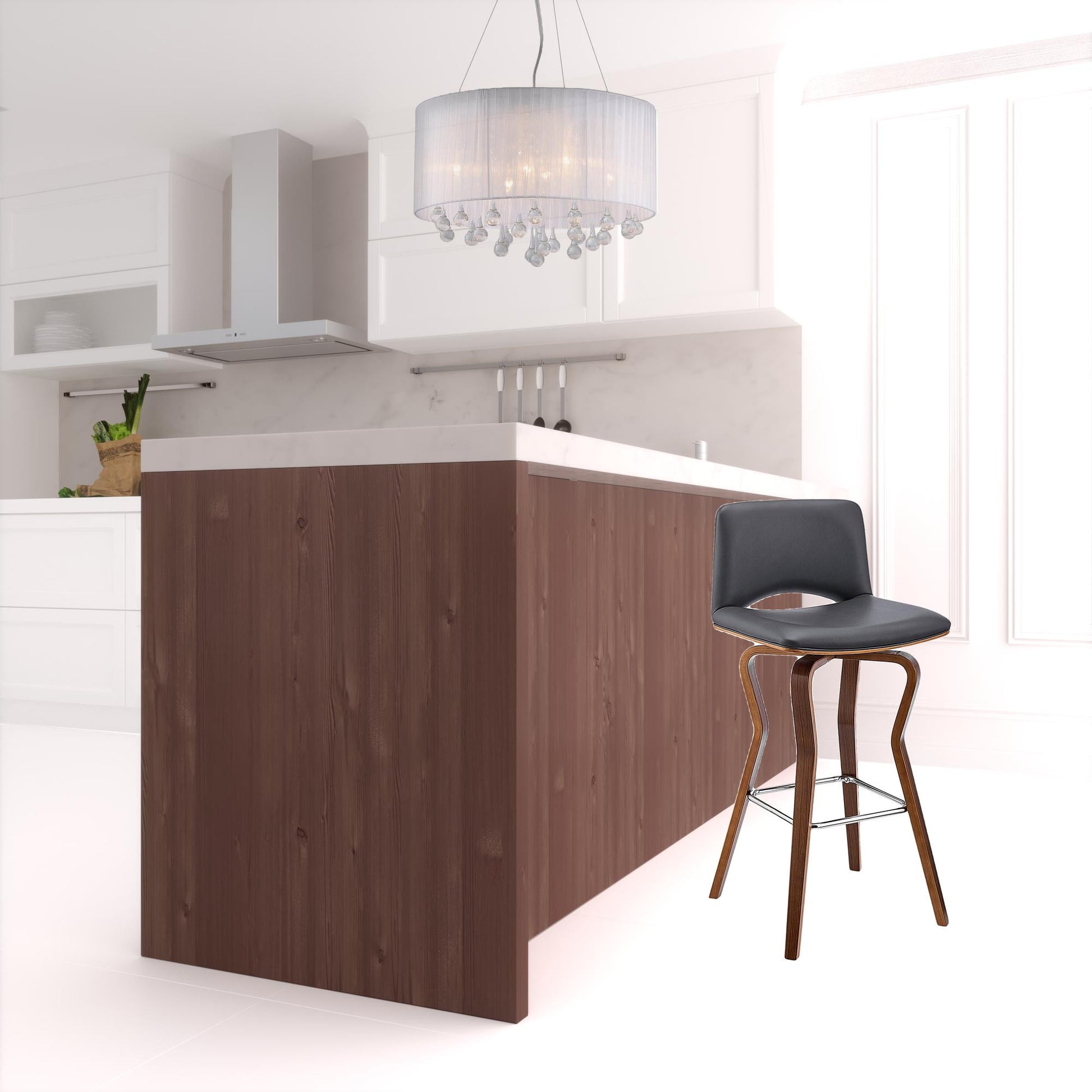 36" Gray Faux Leather And Manufactured Wood Swivel Low Back Counter Height Bar Chair By Homeroots | Bar Stools | Modishstore - 2