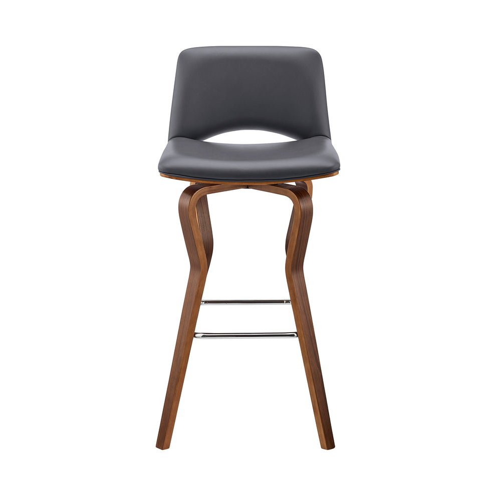 36" Gray Faux Leather And Manufactured Wood Swivel Low Back Counter Height Bar Chair By Homeroots | Bar Stools | Modishstore - 3