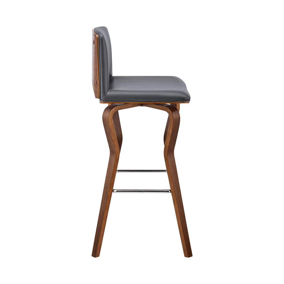 36" Gray Faux Leather And Manufactured Wood Swivel Low Back Counter Height Bar Chair By Homeroots | Bar Stools | Modishstore - 4