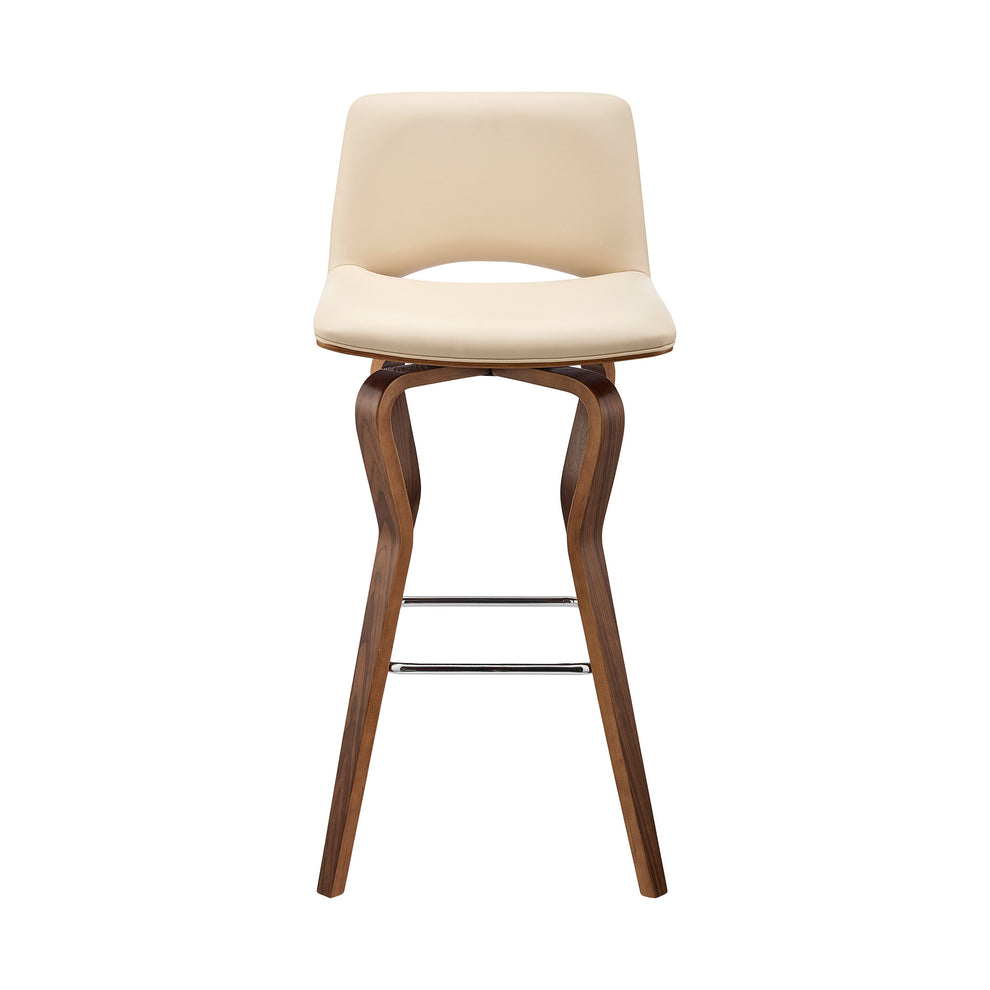 40" Cream Faux Leather And Manufactured Wood Swivel Low Back Bar Height Chair By Homeroots | Bar Stools | Modishstore - 3