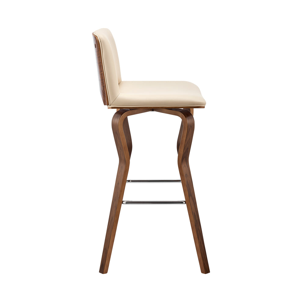 40" Cream Faux Leather And Manufactured Wood Swivel Low Back Bar Height Chair By Homeroots | Bar Stools | Modishstore - 4