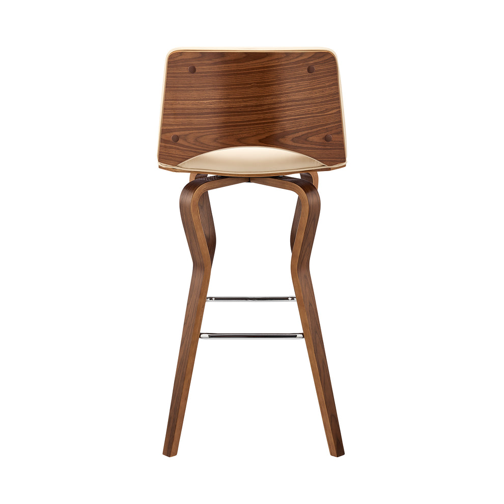 40" Cream Faux Leather And Manufactured Wood Swivel Low Back Bar Height Chair By Homeroots | Bar Stools | Modishstore - 6
