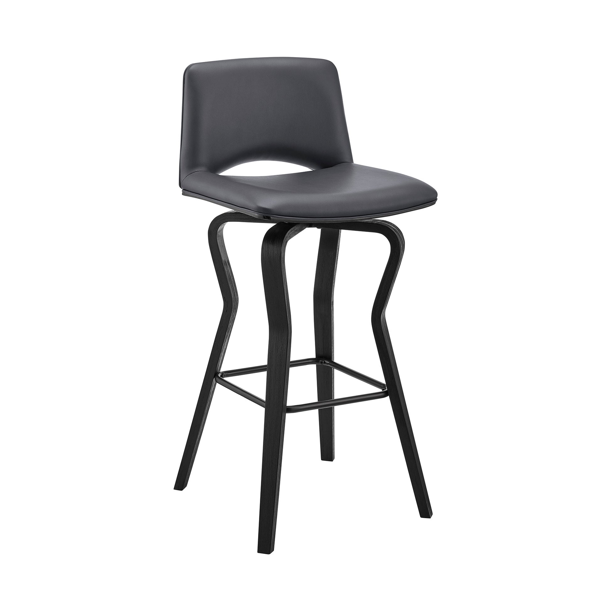40" Dark Gray Faux Leather And Iron Swivel Low Back Bar Height Chair By Homeroots | Bar Stools | Modishstore
