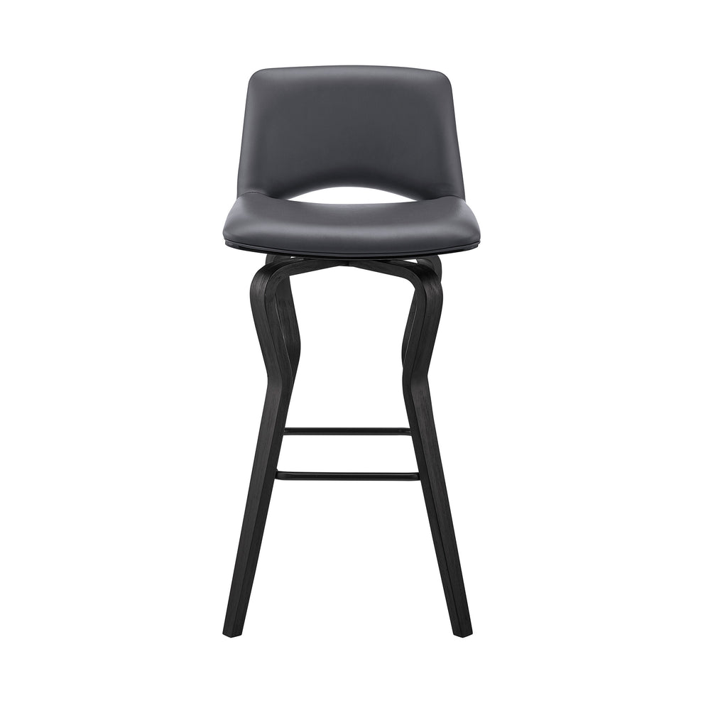40" Dark Gray Faux Leather And Iron Swivel Low Back Bar Height Chair By Homeroots | Bar Stools | Modishstore - 2