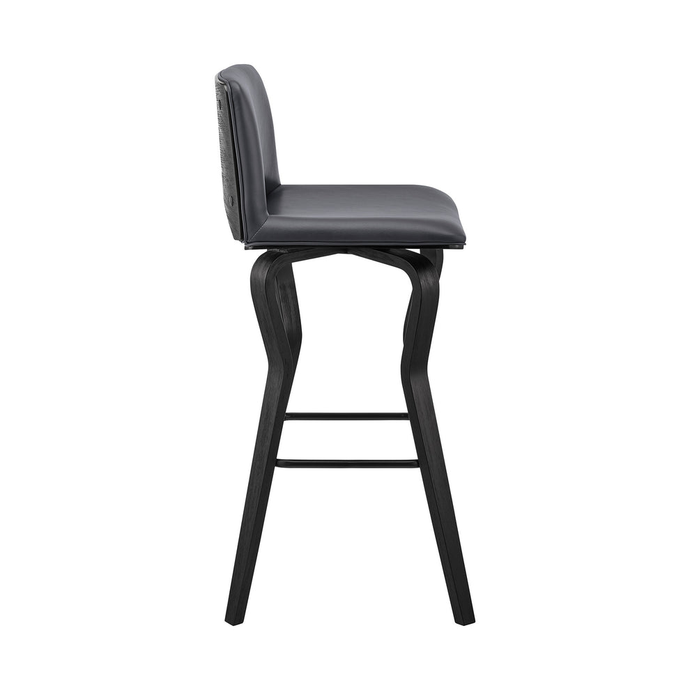 40" Dark Gray Faux Leather And Iron Swivel Low Back Bar Height Chair By Homeroots | Bar Stools | Modishstore - 3