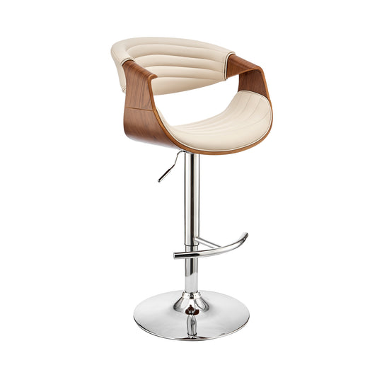 45" Cream Faux Leather And Iron Swivel Low Back Adjustable Height Bar Chair By Homeroots