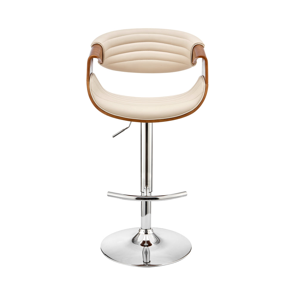45" Cream Faux Leather And Iron Swivel Low Back Adjustable Height Bar Chair By Homeroots | Bar Stools | Modishstore - 2
