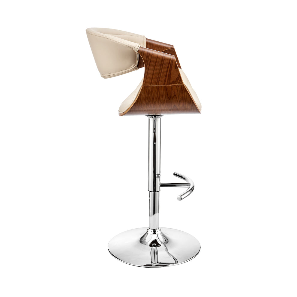 45" Cream Faux Leather And Iron Swivel Low Back Adjustable Height Bar Chair By Homeroots | Bar Stools | Modishstore - 5