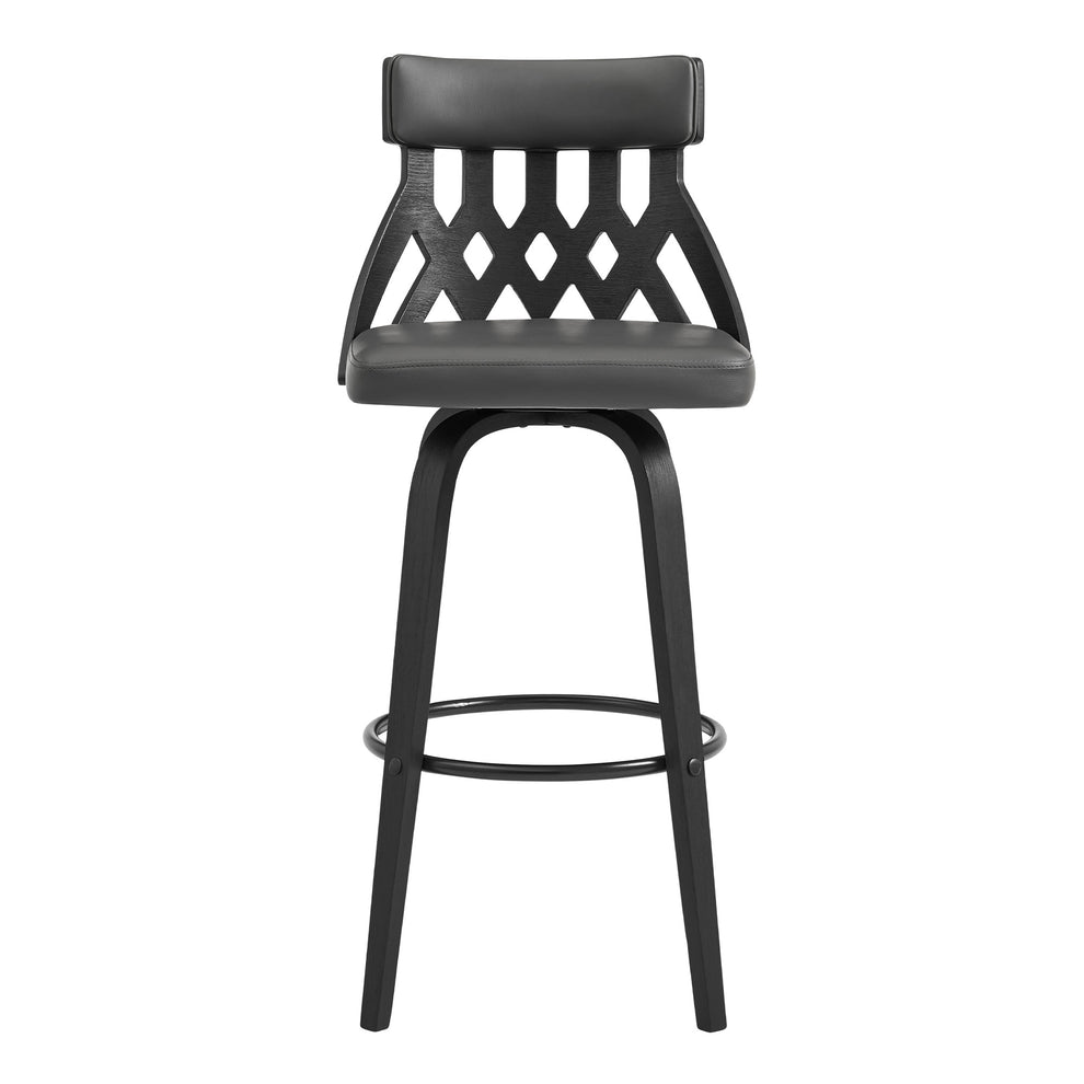 26" Grey Fauz Leather Curved Back Walnut Wood Swivel Bar Stool By Homeroots | Bar Stools | Modishstore - 3