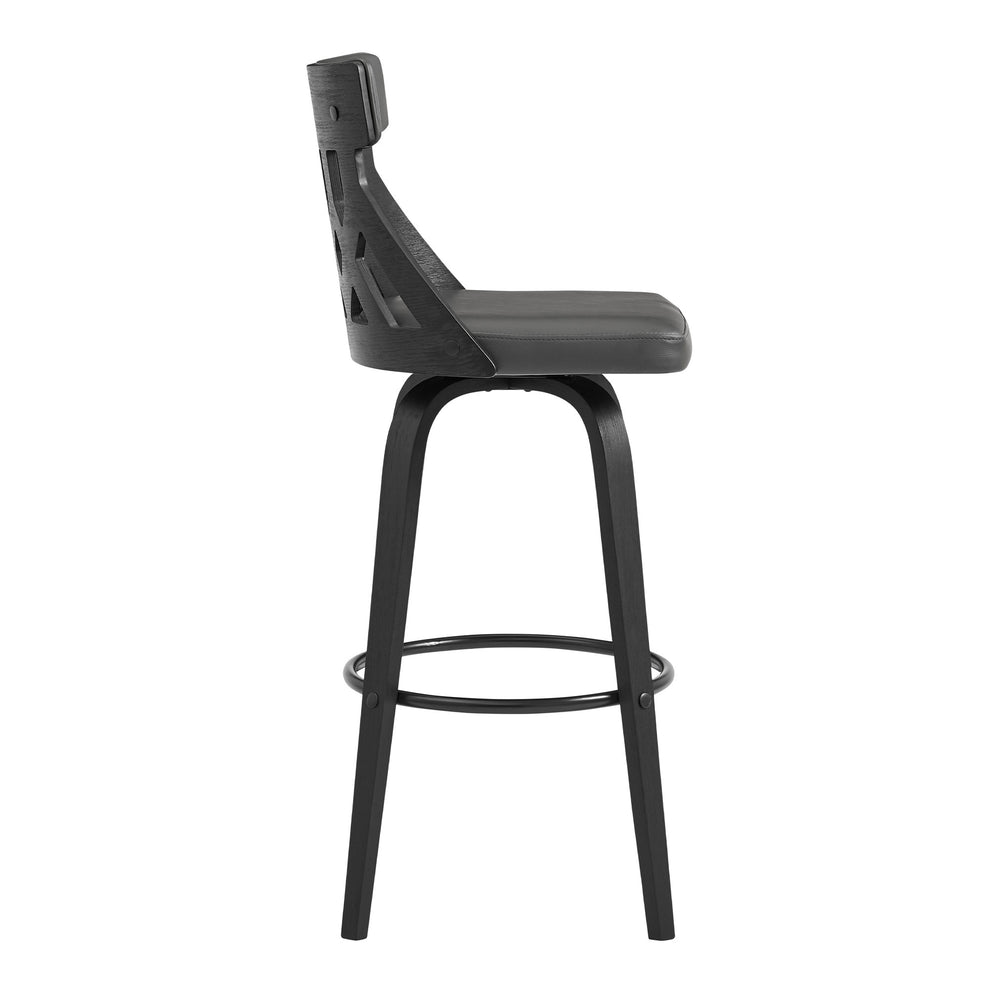 26" Grey Fauz Leather Curved Back Walnut Wood Swivel Bar Stool By Homeroots | Bar Stools | Modishstore - 4