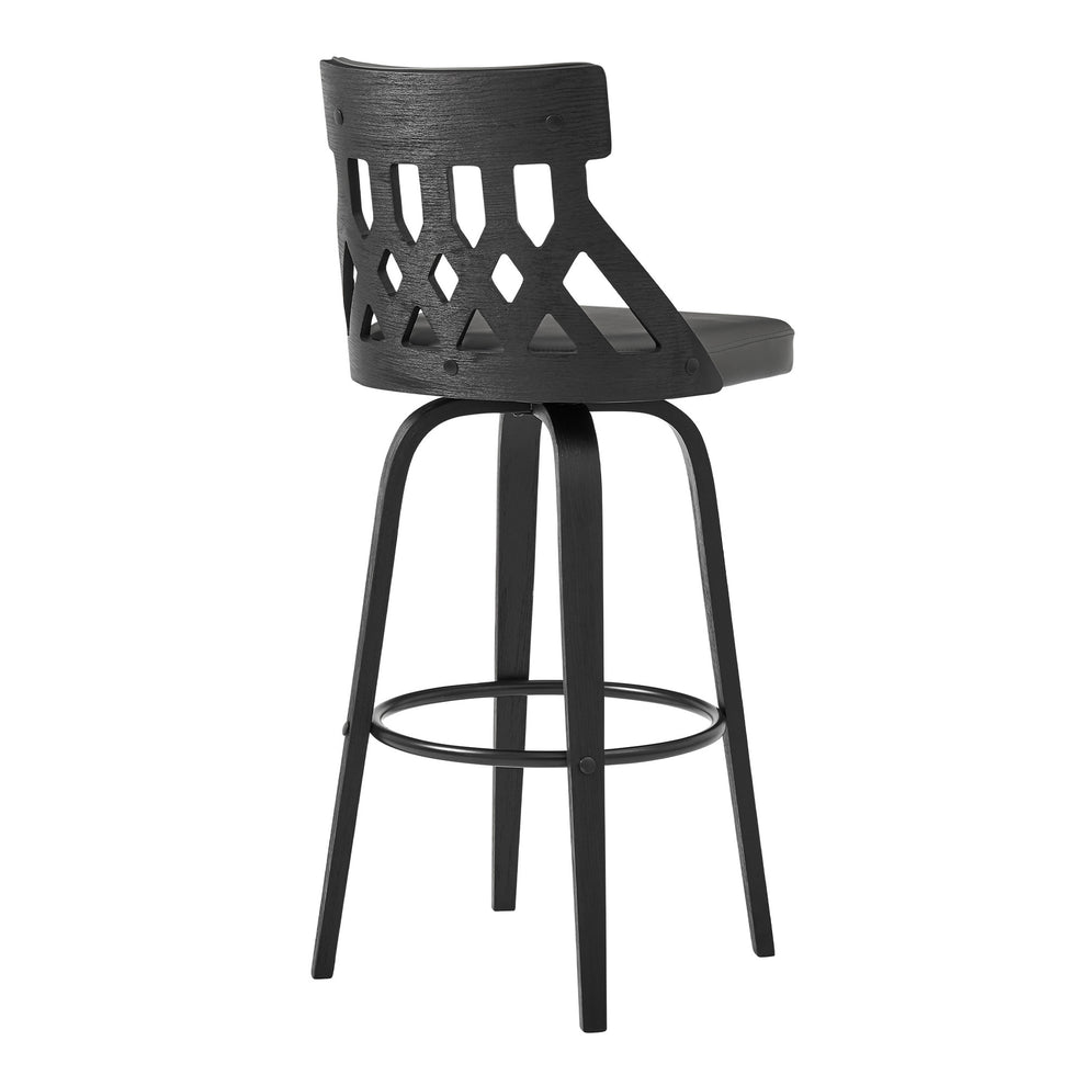 26" Grey Fauz Leather Curved Back Walnut Wood Swivel Bar Stool By Homeroots | Bar Stools | Modishstore - 5