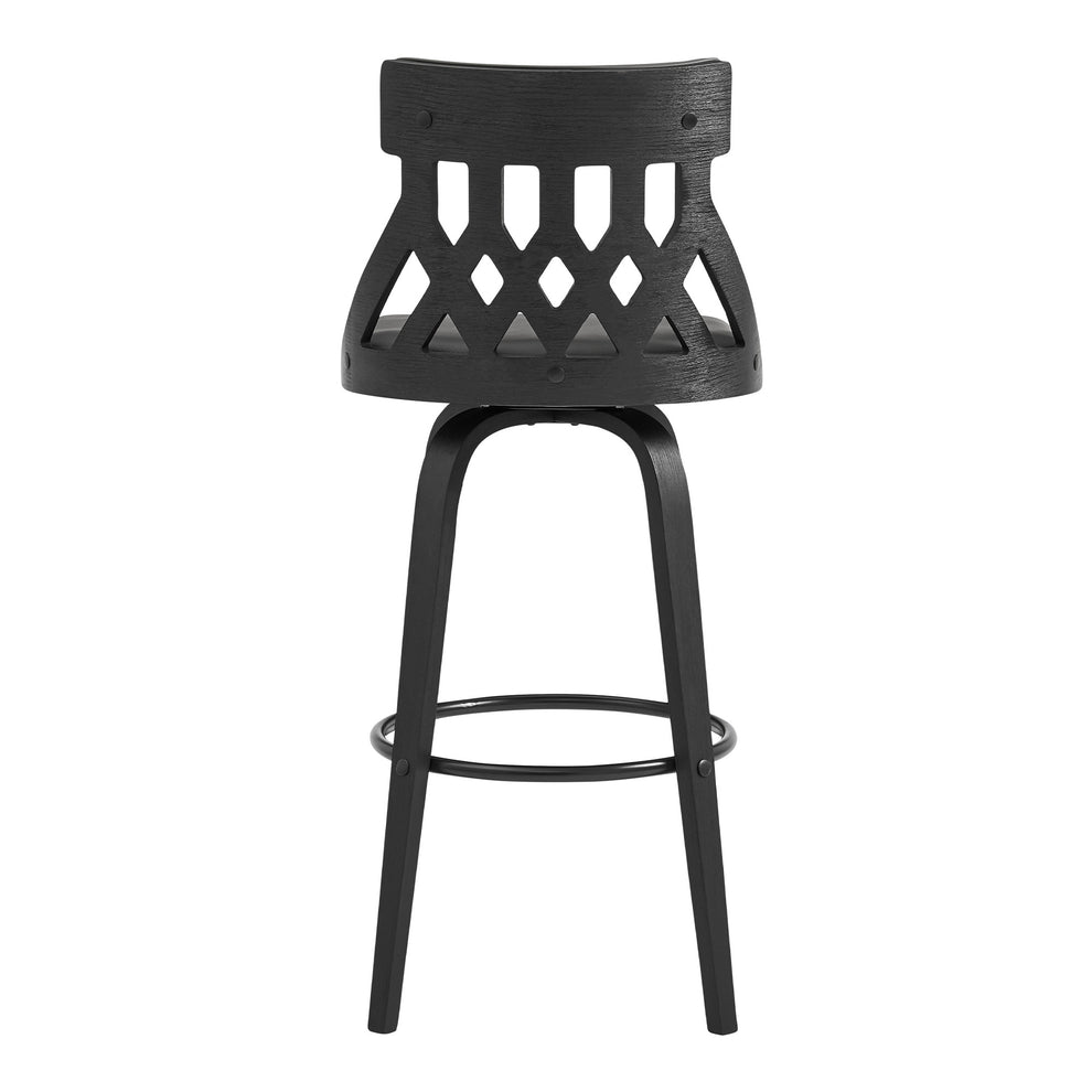 26" Grey Fauz Leather Curved Back Walnut Wood Swivel Bar Stool By Homeroots | Bar Stools | Modishstore - 6